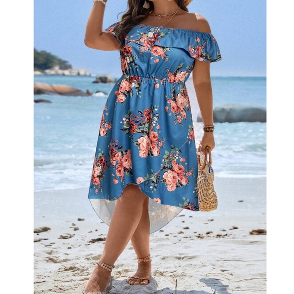 Plus Floral Print Off Shoulder High Low Dress - Picture 10 of 10